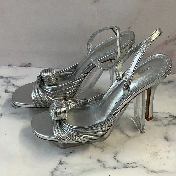 NWT Larroude Silver Slingback Heels with Peep-Toe Design Size 7.5 - Picture 2 of 6